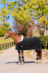 FLEECE HOOD set with Mink Collar and White, Denim Trim - Black